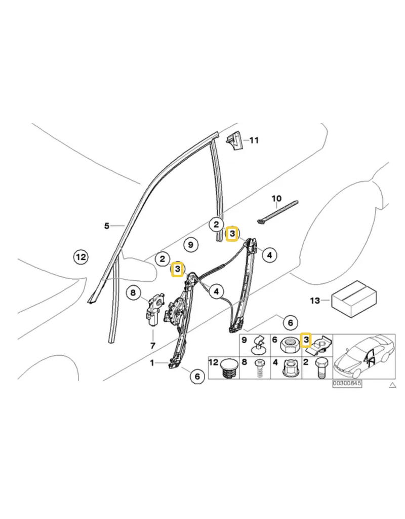 BMW Window regulator clip for BMW E-46