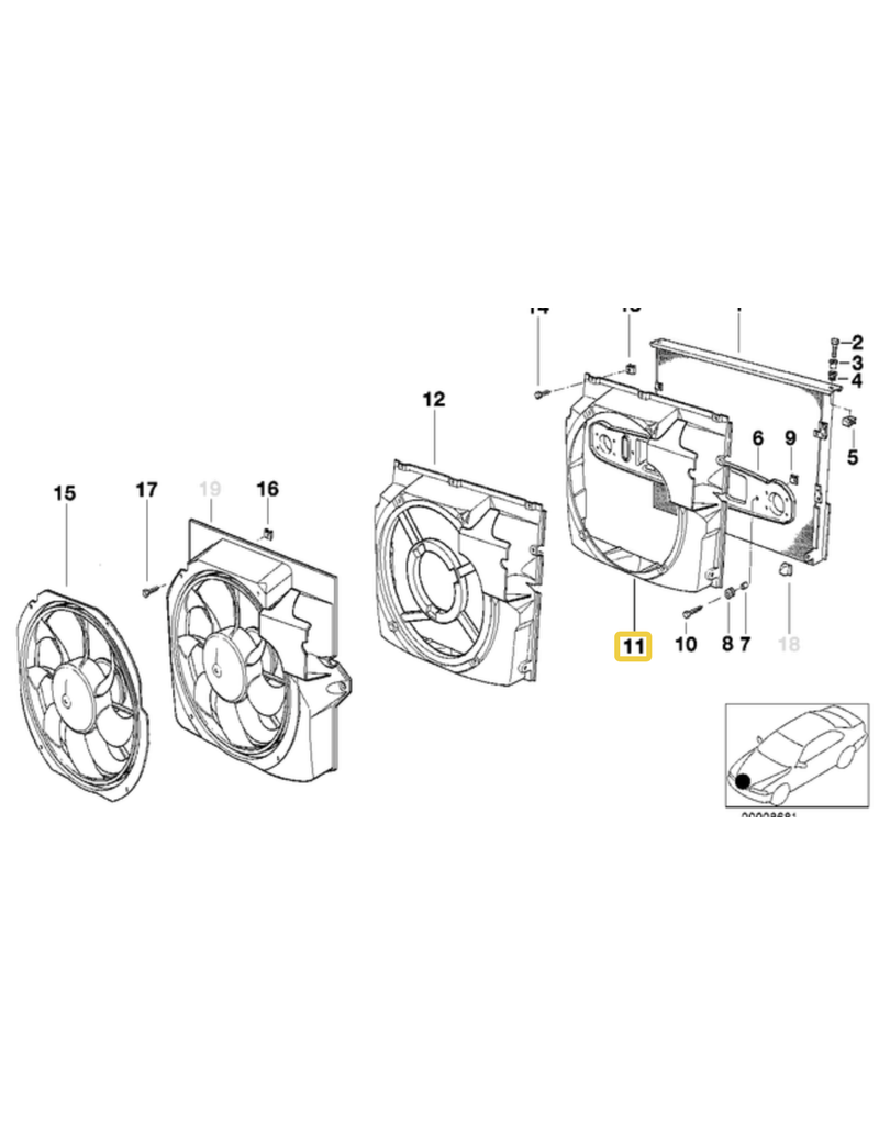 BMW Fan shroud (shroud only, no fan) for BMW E-36 Z3
