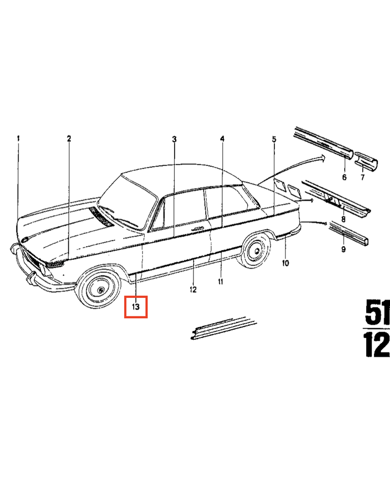 BMW Molding front fender right for BMW 2002