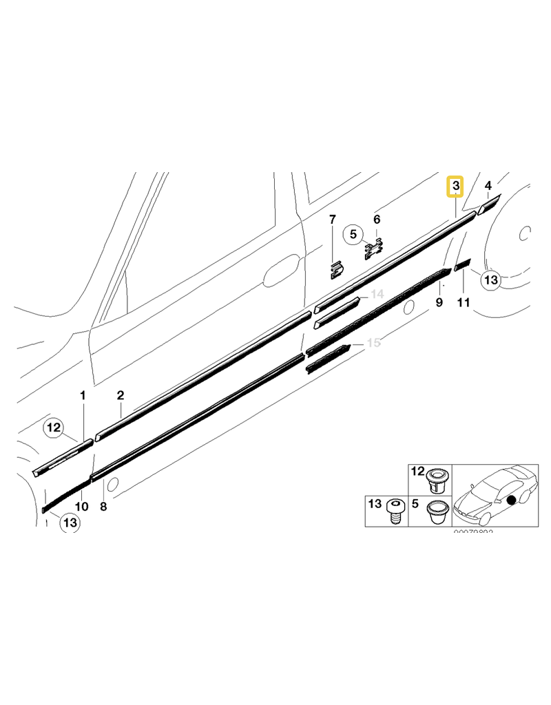 BMW Moldura porta traseira direita para  BMW E-38