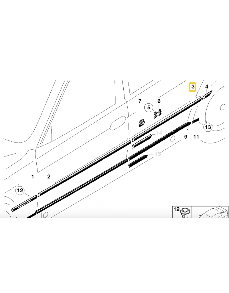 BMW Moldura porta traseira direita para  BMW E-38
