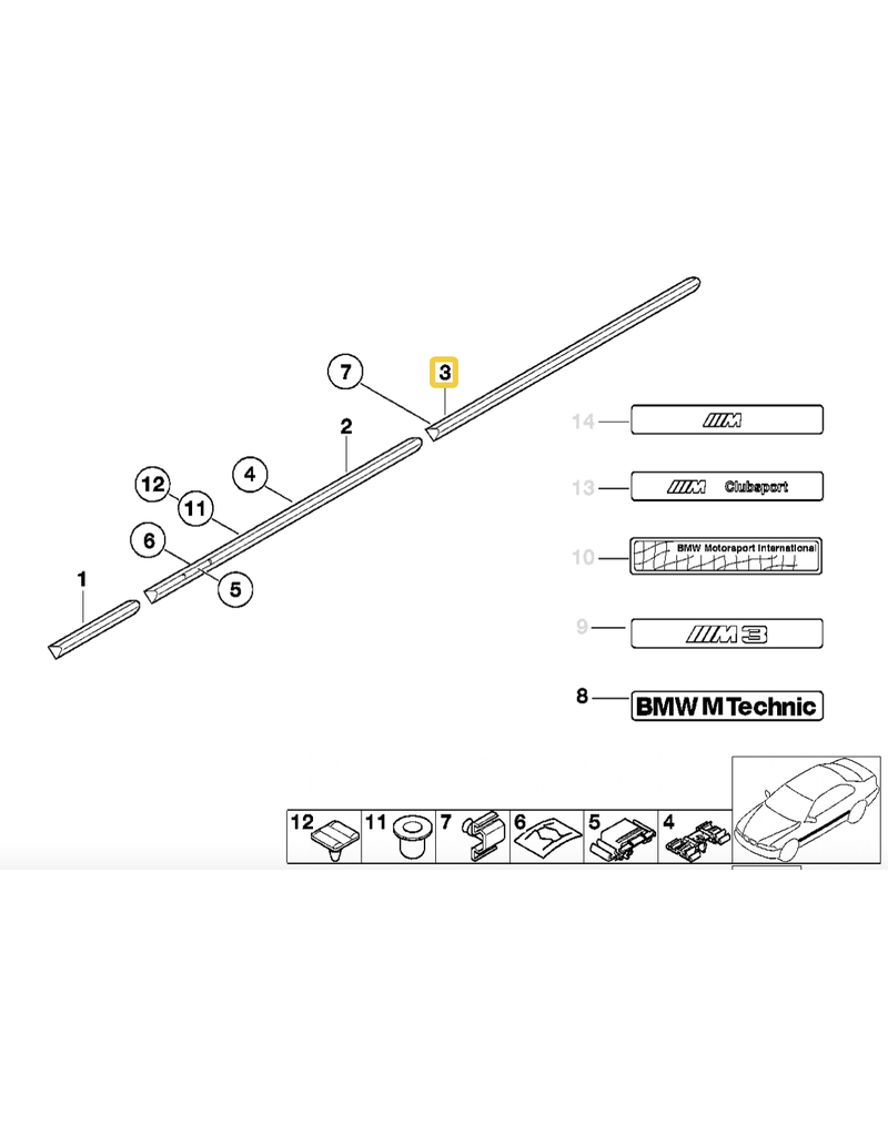 BMW M TECHNIC REAR RIGHT DOOR MOLDING FOR BMW E-36