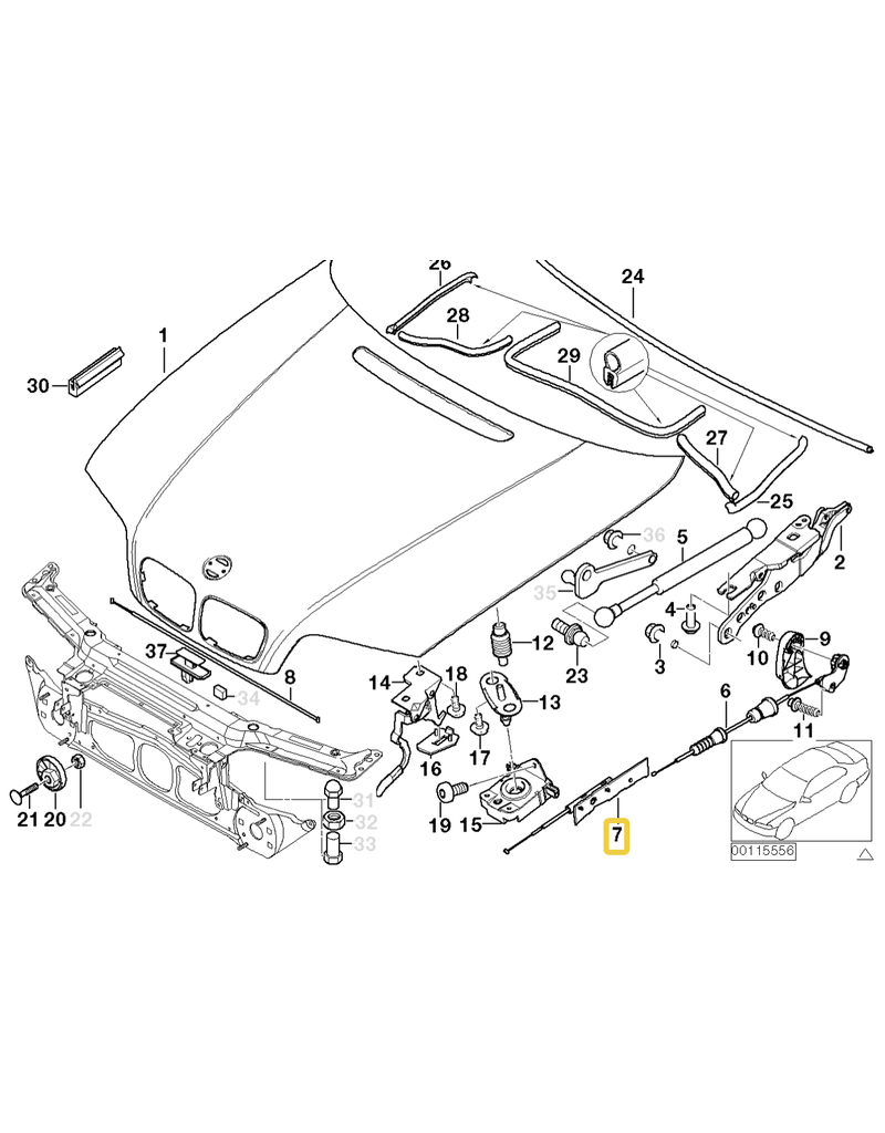 BMW Engine hood Bowden cable for BMW E-46