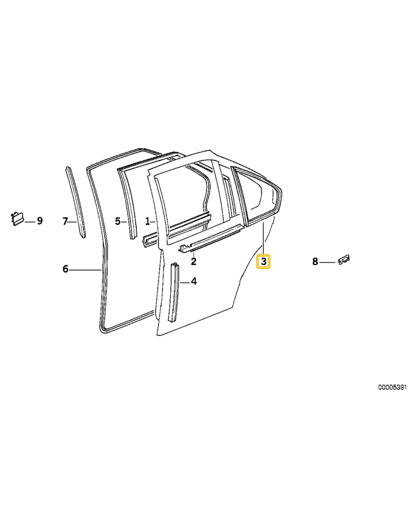 BMW Weatherstrip rear door left for BMW E-36