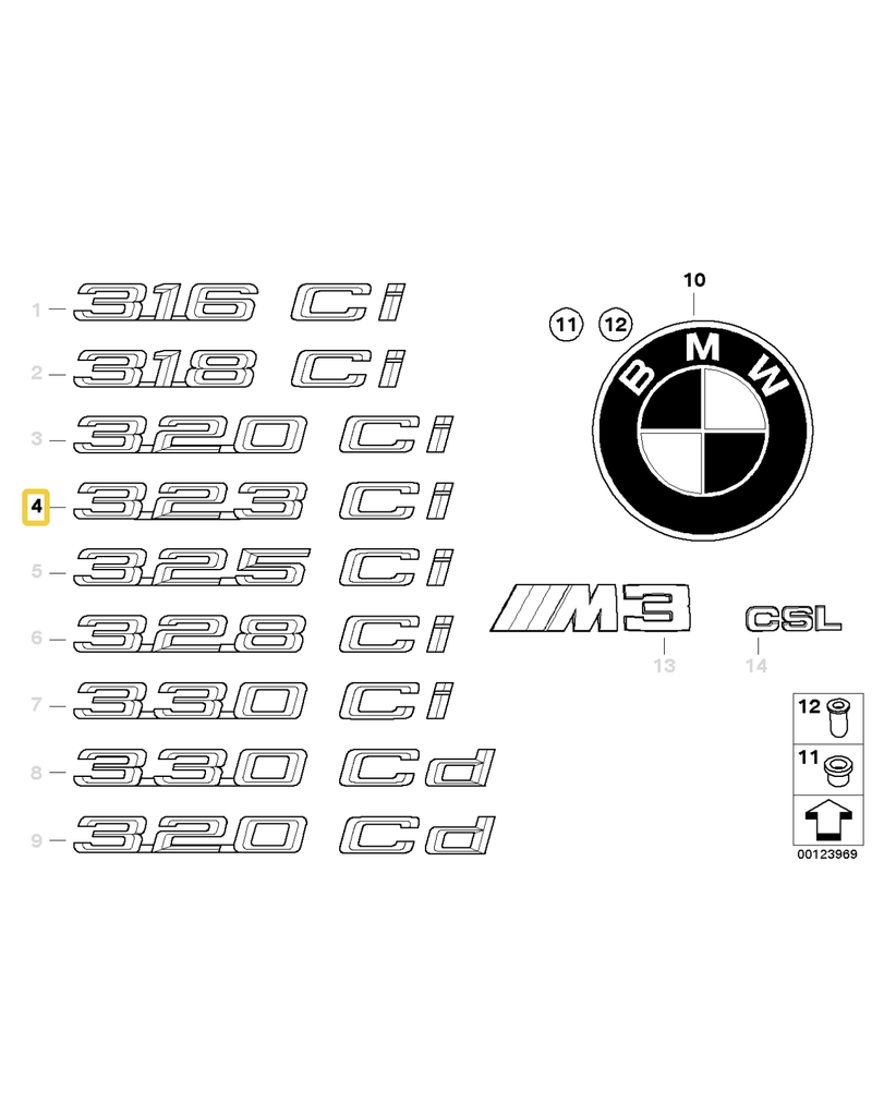 BMW "323Ci" emblem for BMW 3 series E-46