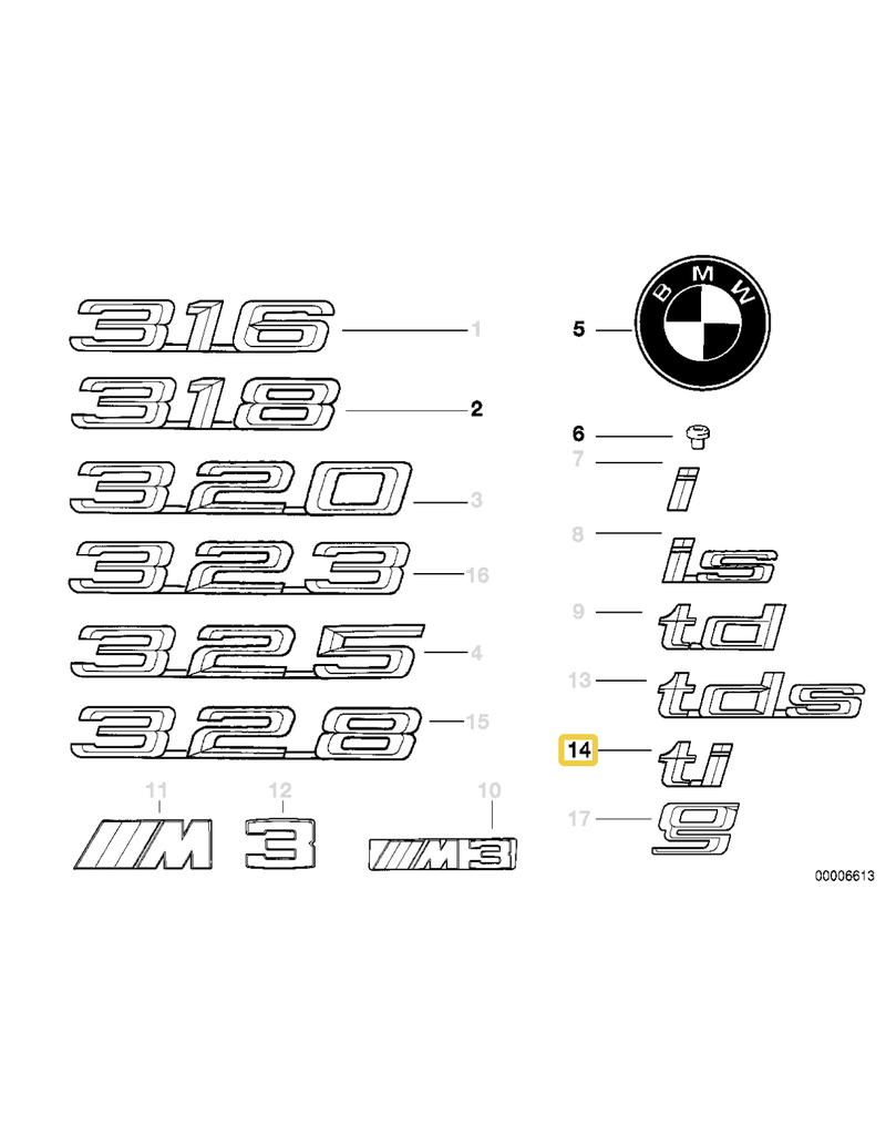BMW "TI" emblem rear for BMW E-36