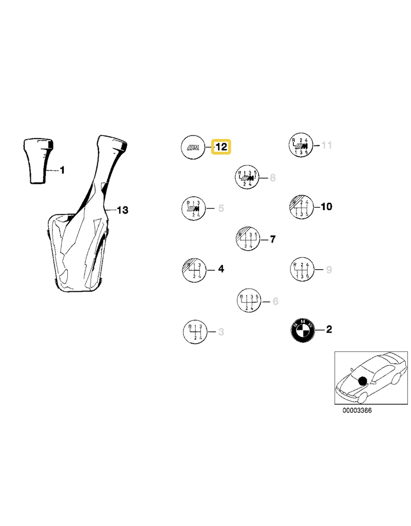 BMW "M" gearshift logo for BMW E-23 E-24 E-28 E-30 E-32