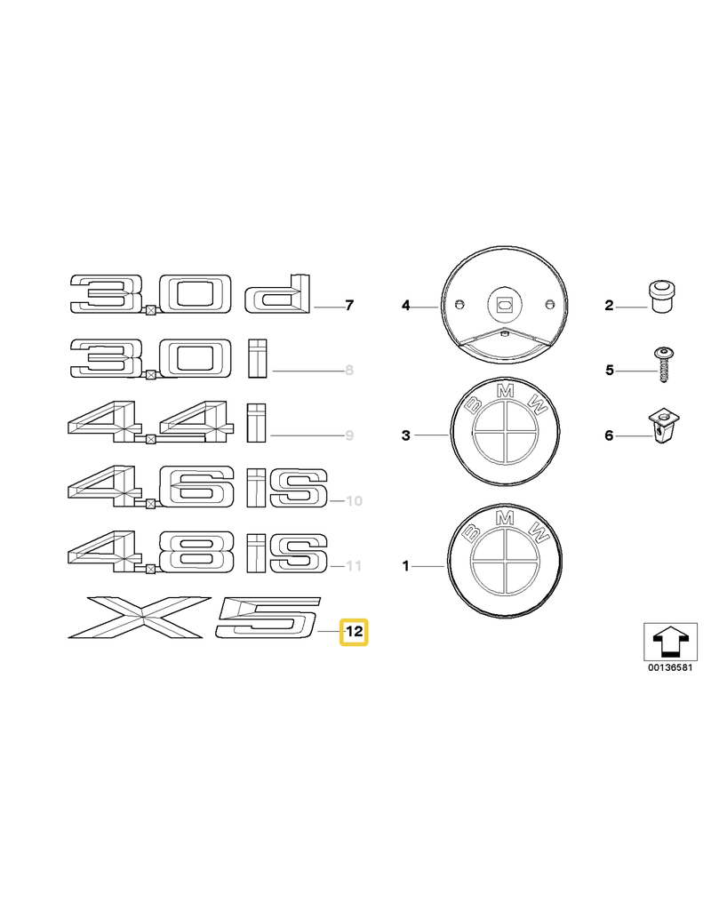 BMW "X5" emblem for BMW E-53 E-70