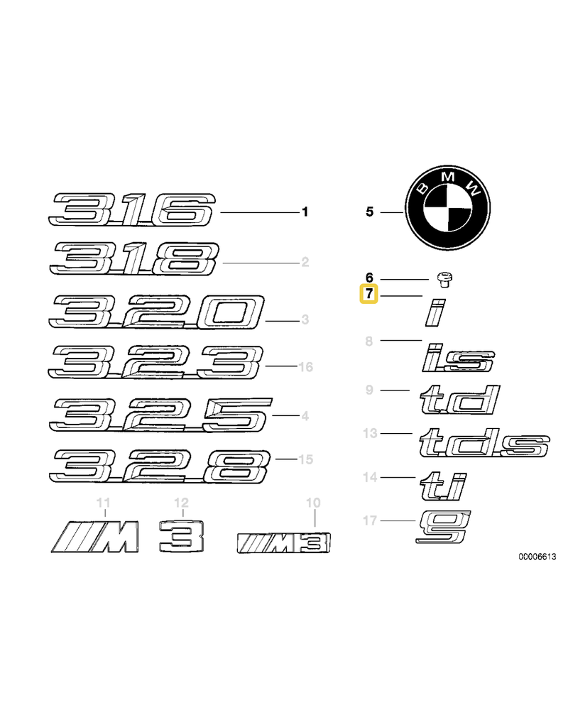 BMW "I" emblem for BMW E-32 E-34 E-36 E-38 E-39