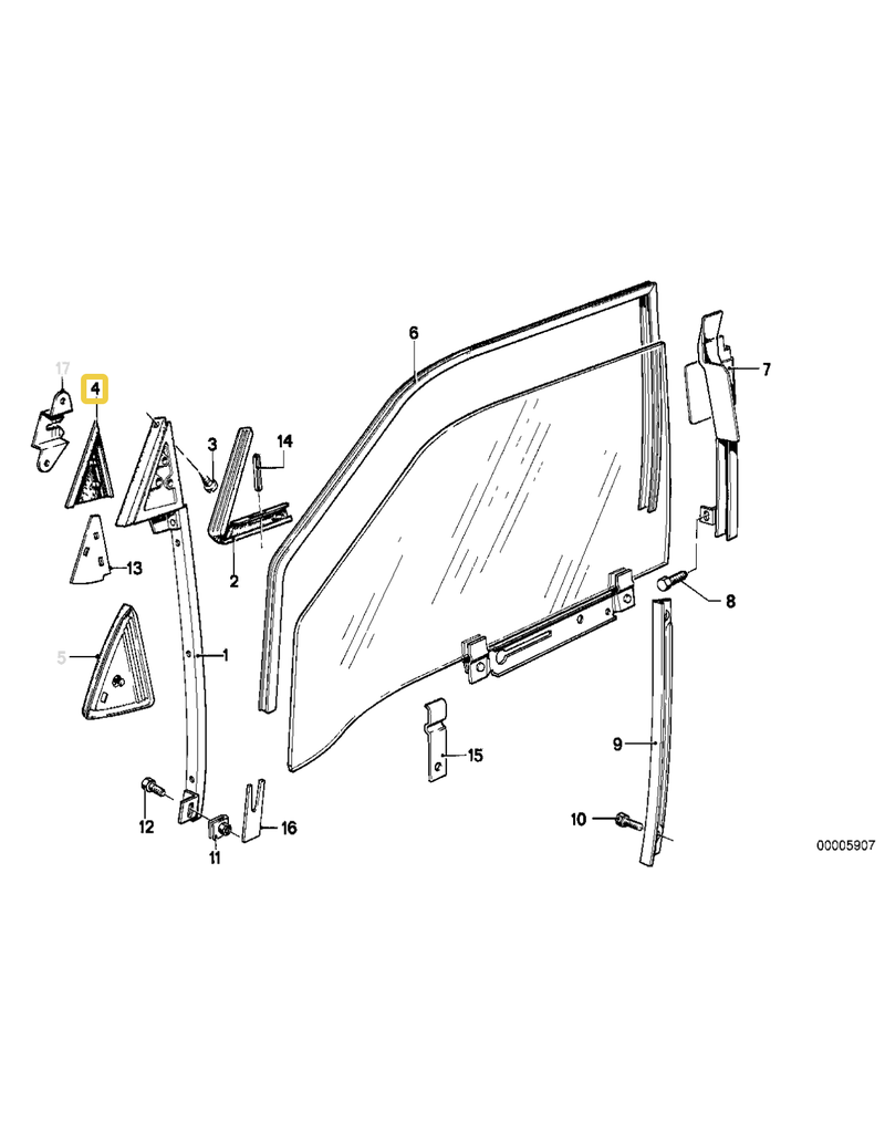BMW Front window guide gasket for BMW E-23