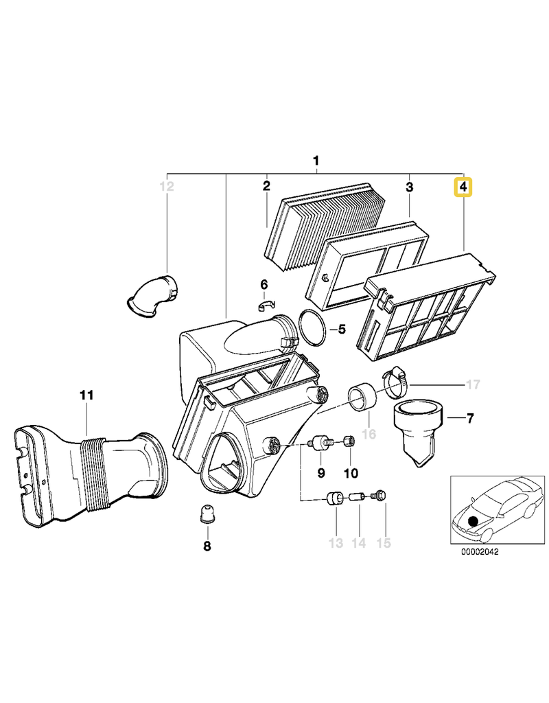 BMW Air filter frame for BMW E-36 E-38 E-39
