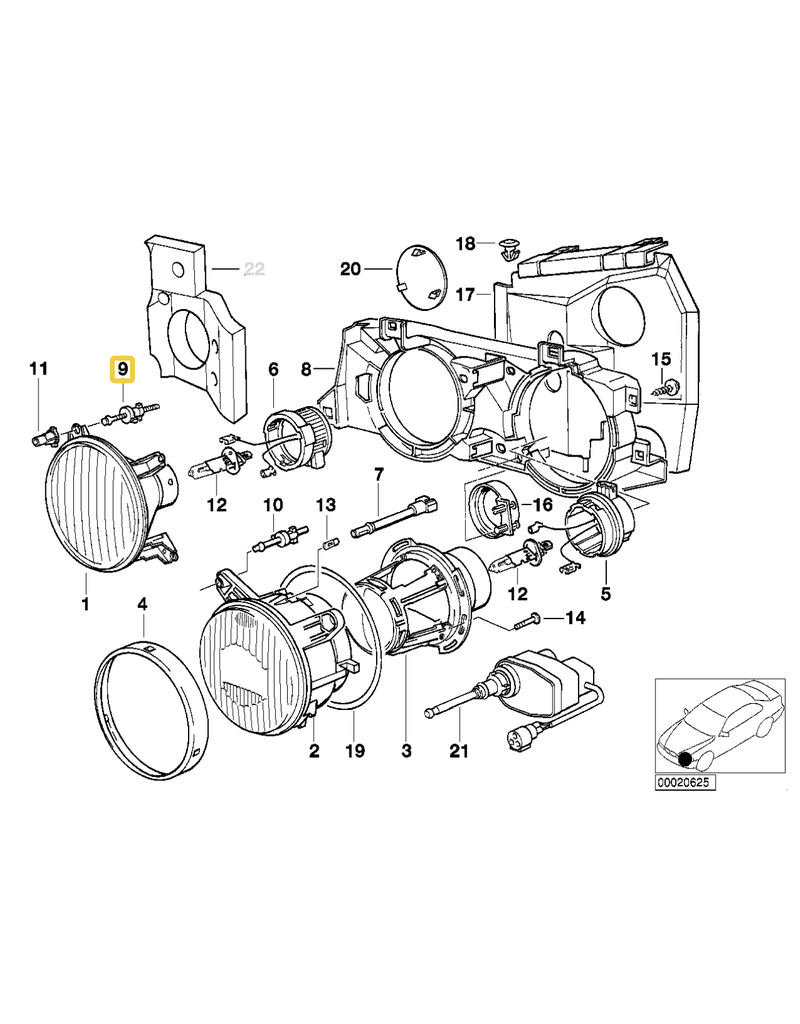 BMW Headlight adjusting screw for BMW E-32 E-34