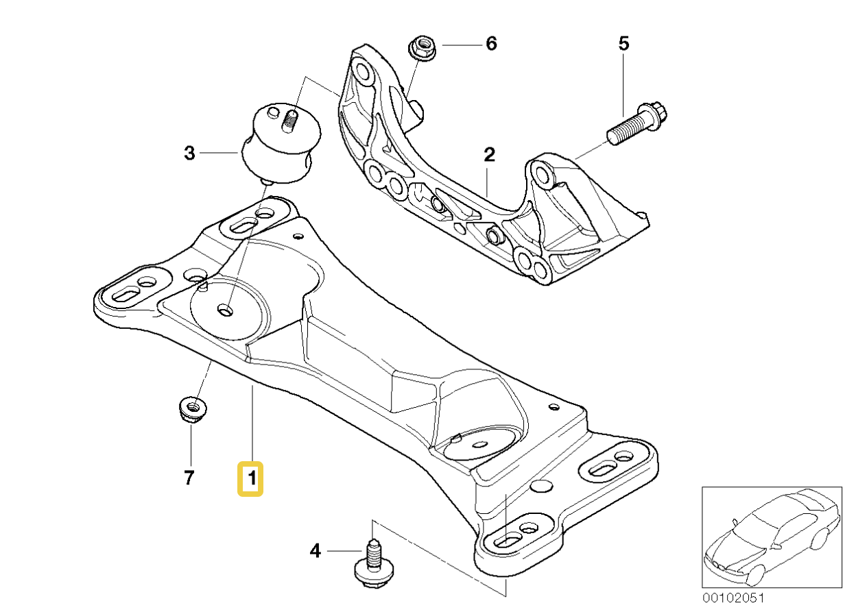 Gearbox mount cross member for BMW E46 Z4 A R T Performance