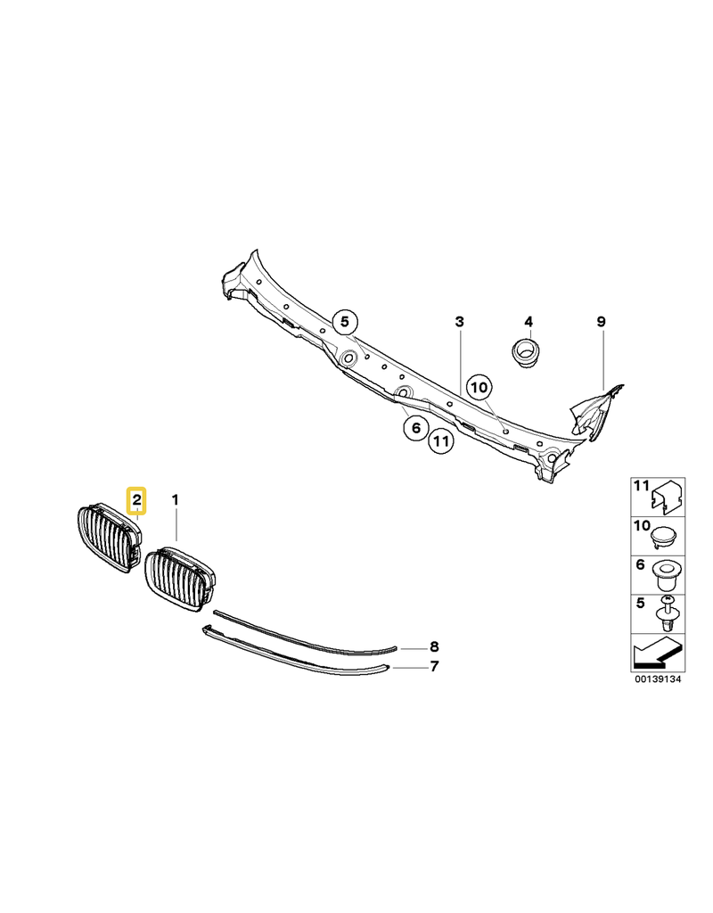OEM Pre facelift right kidney grill for BMW E-39