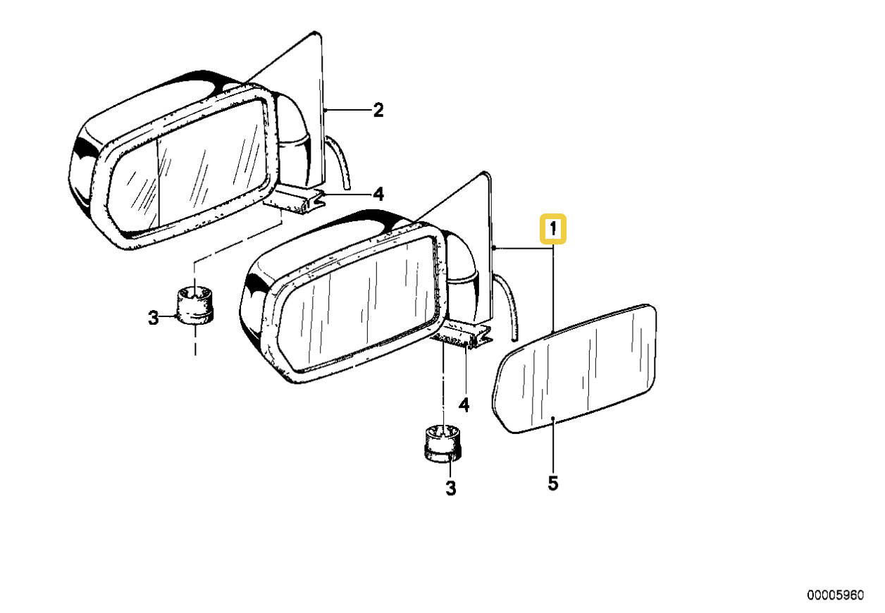 Electric exterior heatable mirror right for BMW E24 A R T Performance