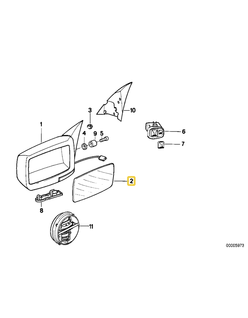 BMW Mirror glass plugedin for BMW E-32 E-34