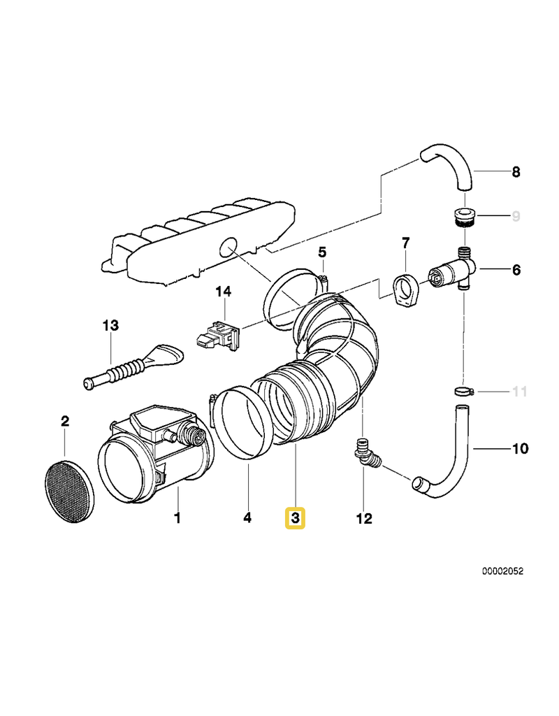 Air mass rubber boot for BMW E-26 325 M3