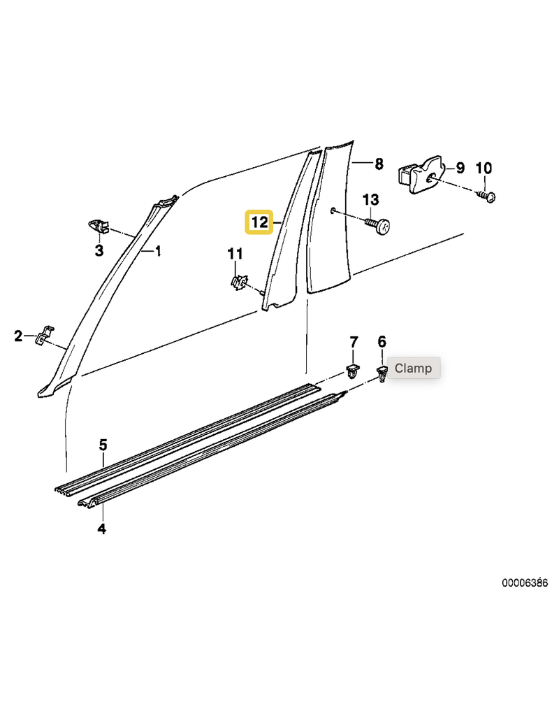 BMW Trim panel window frame right for BMW E-30