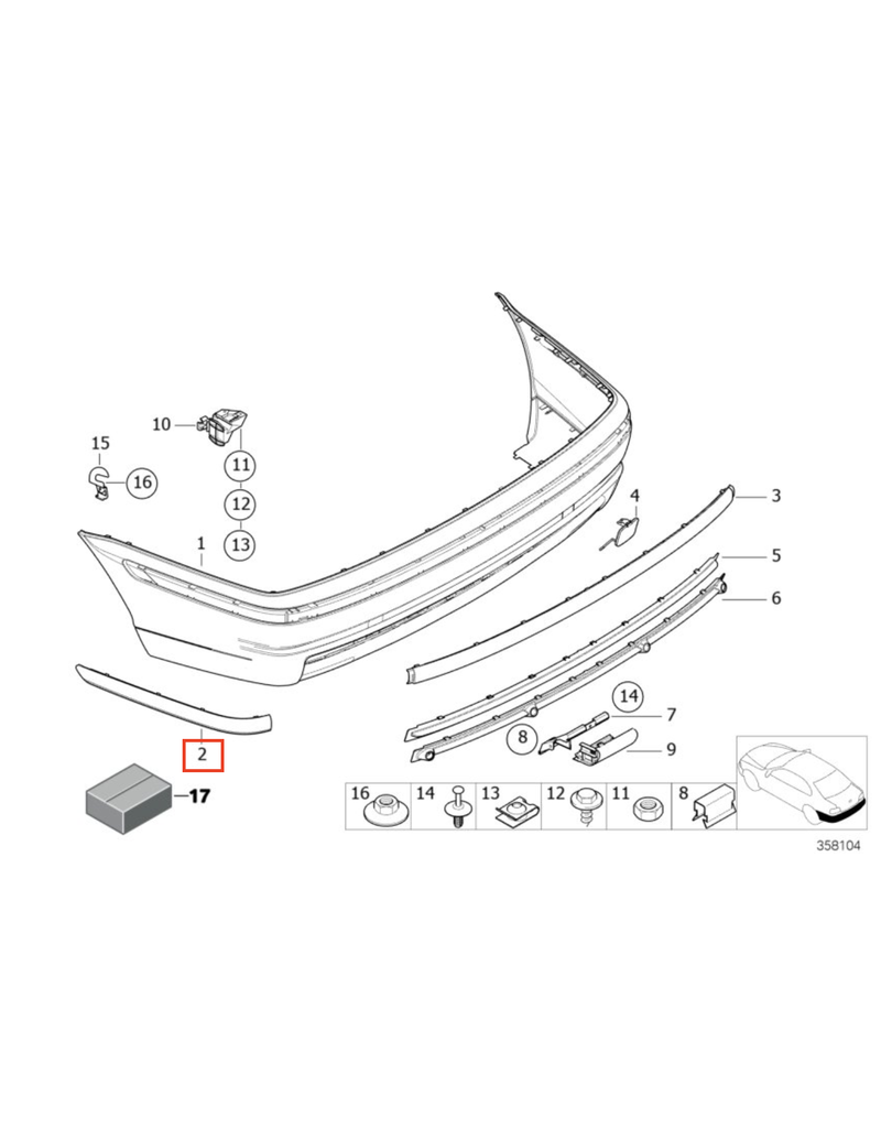 BMW Protective rubber strip Left rear bumper for BMW E-46