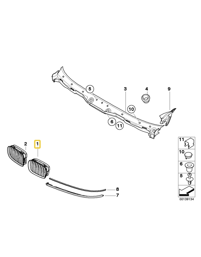 BMW Grill chrome left for BMW E-39