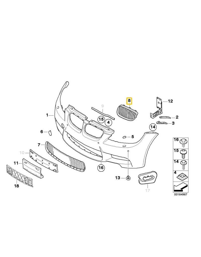 BMW Grill chrome left for BMW E-90