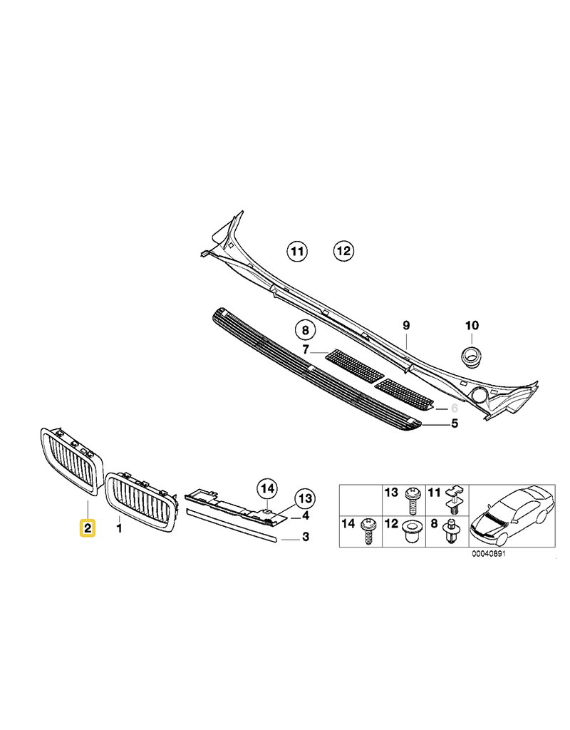 BMW Grill chrome right for BMW E-38
