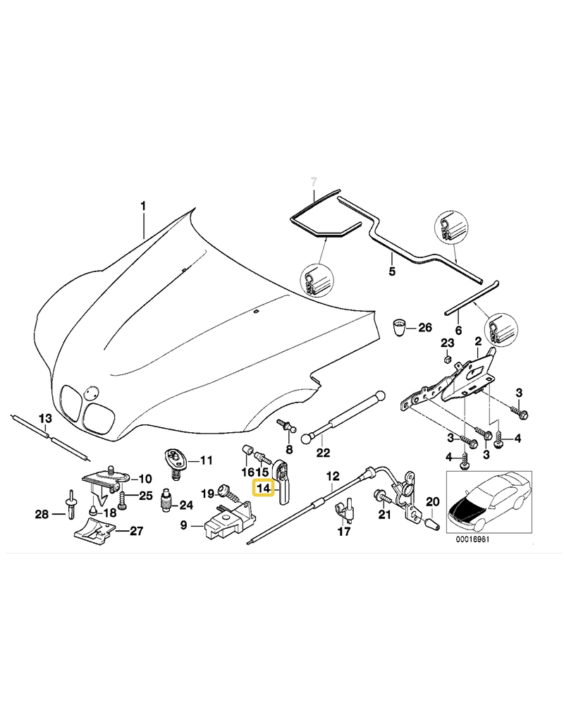 BMW Hood release handle for BMW E-32 E-36