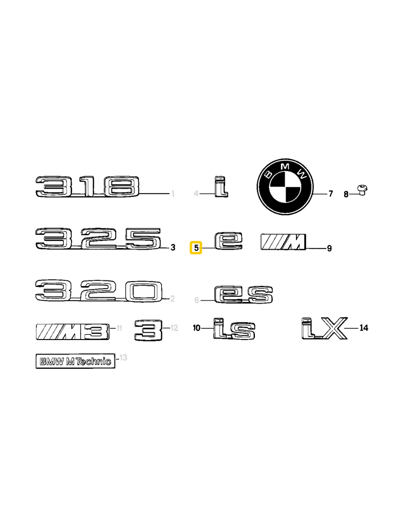 BMW Trunk badge letter "e" for BMW E-38 E-30