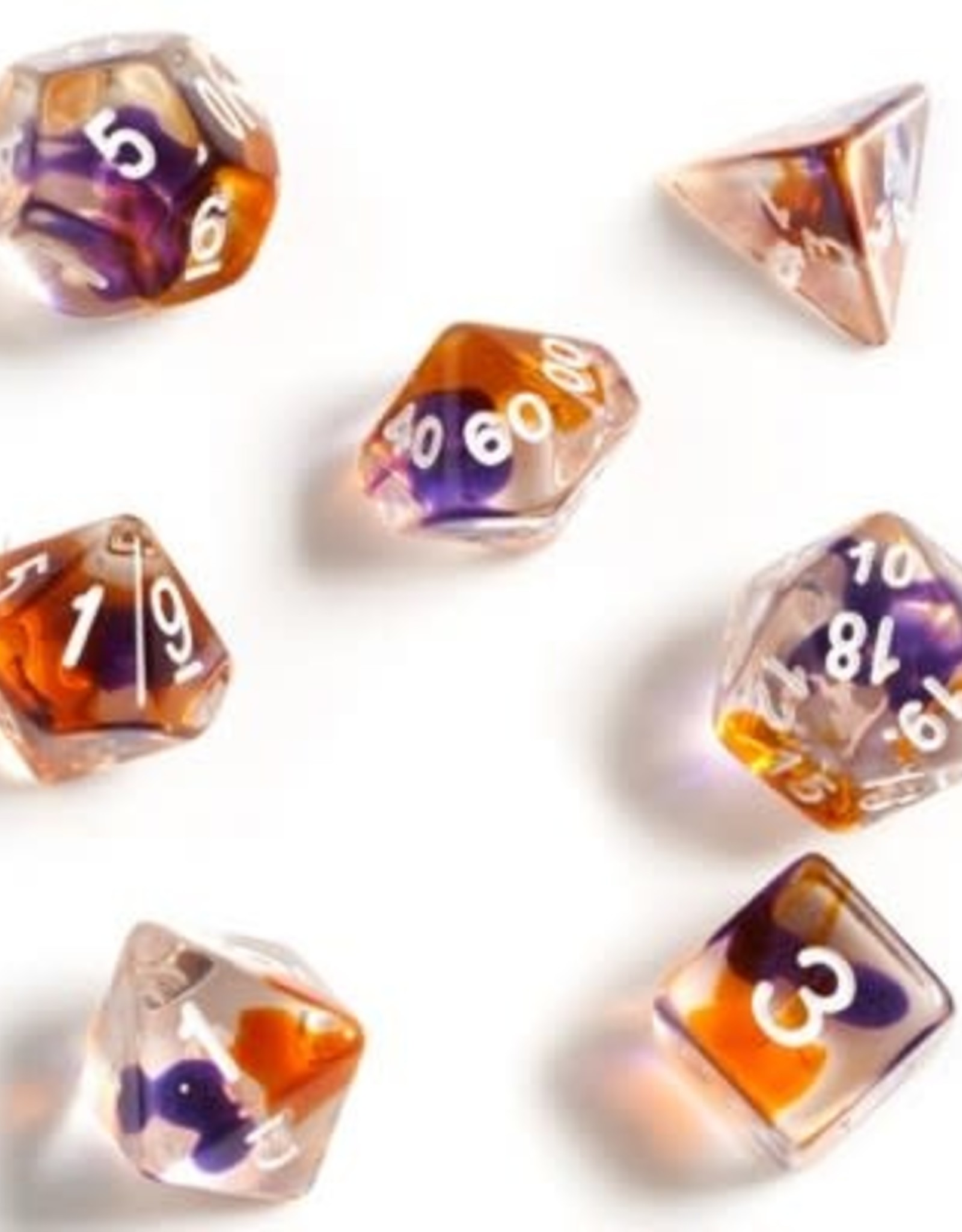 Sirius Dice Purple, Orange, Clear 7-die set