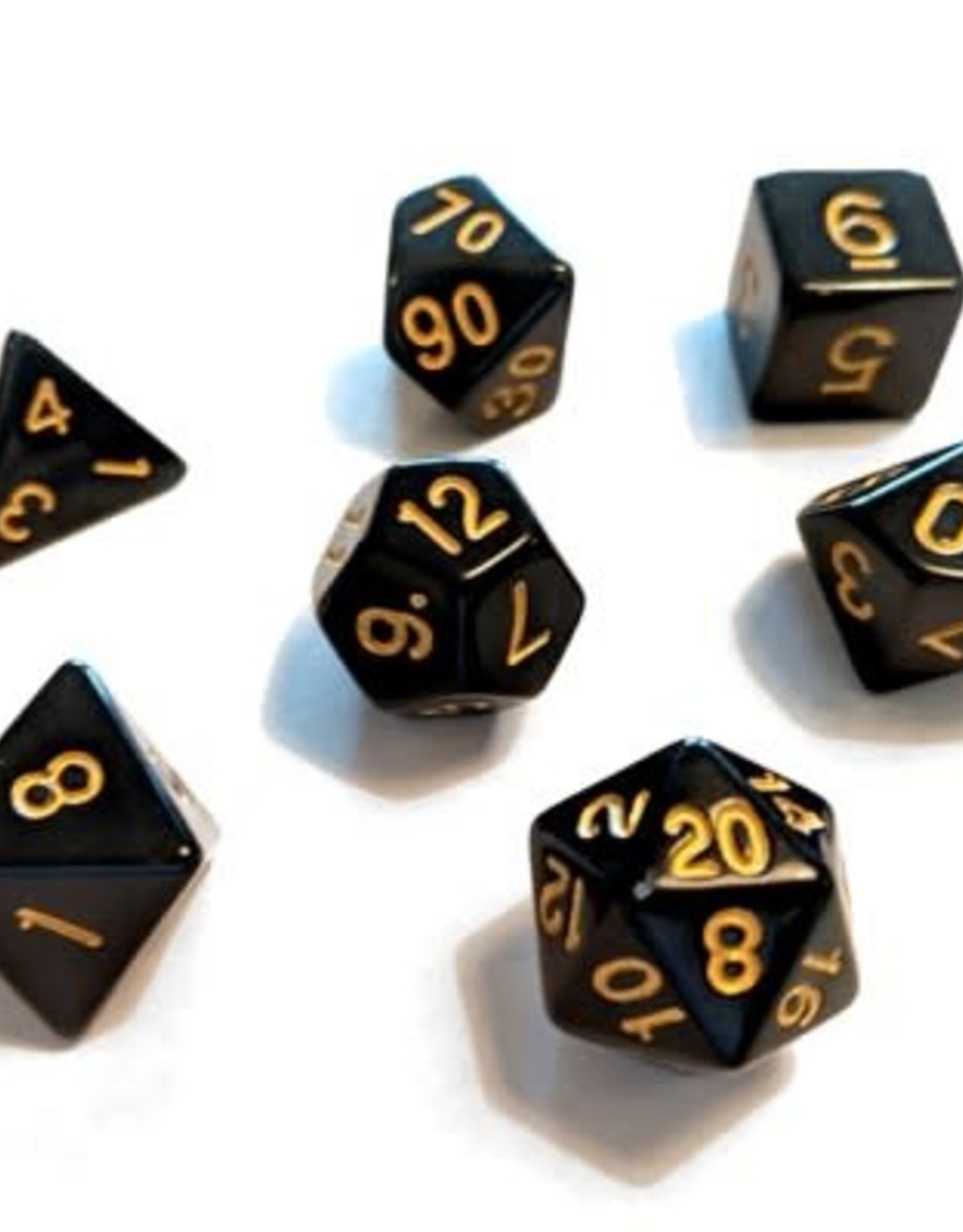Sirius Dice Solid Black, Gold Ink 7-dice set
