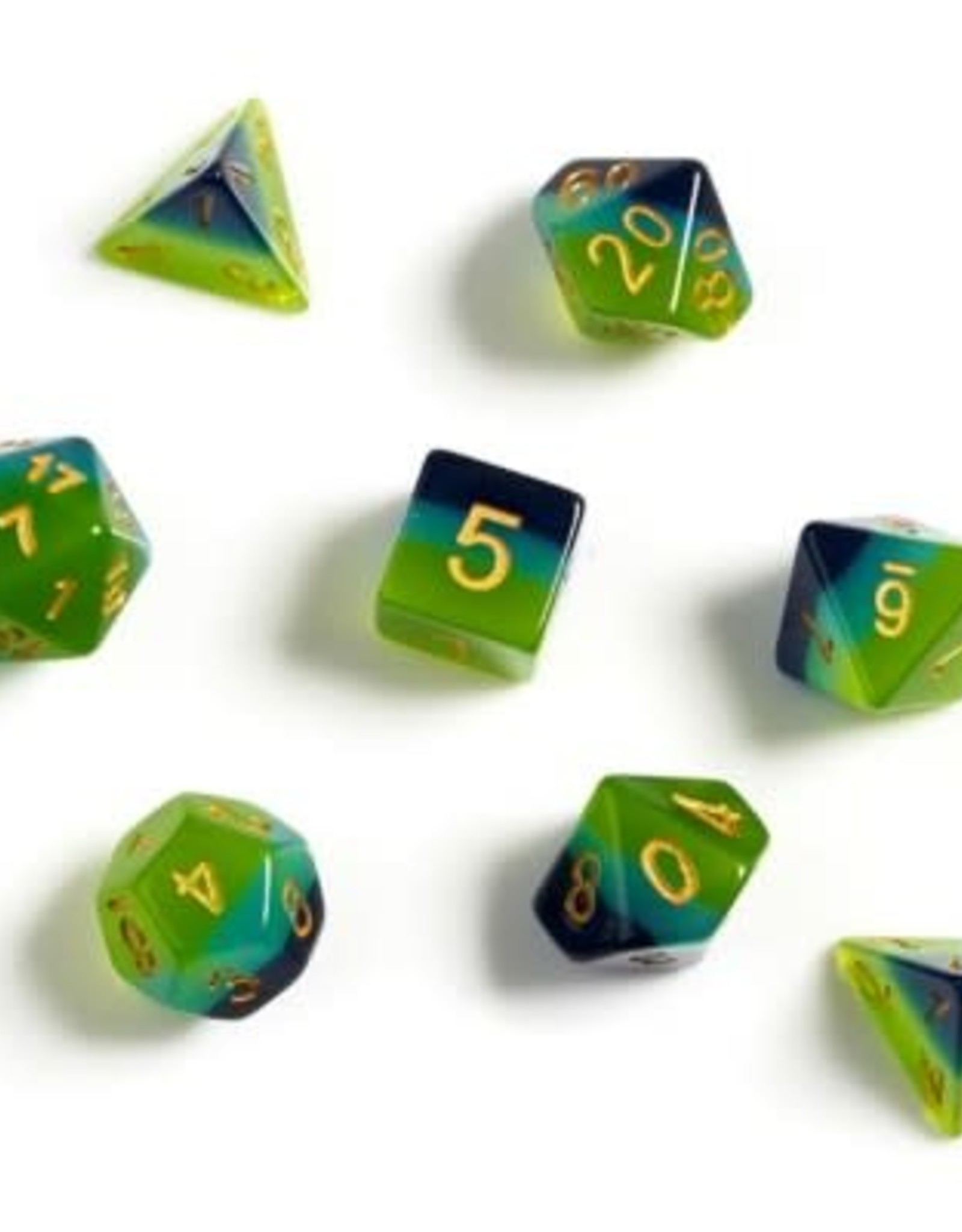 Sirius Dice Green, Blue Translucent 7-die set