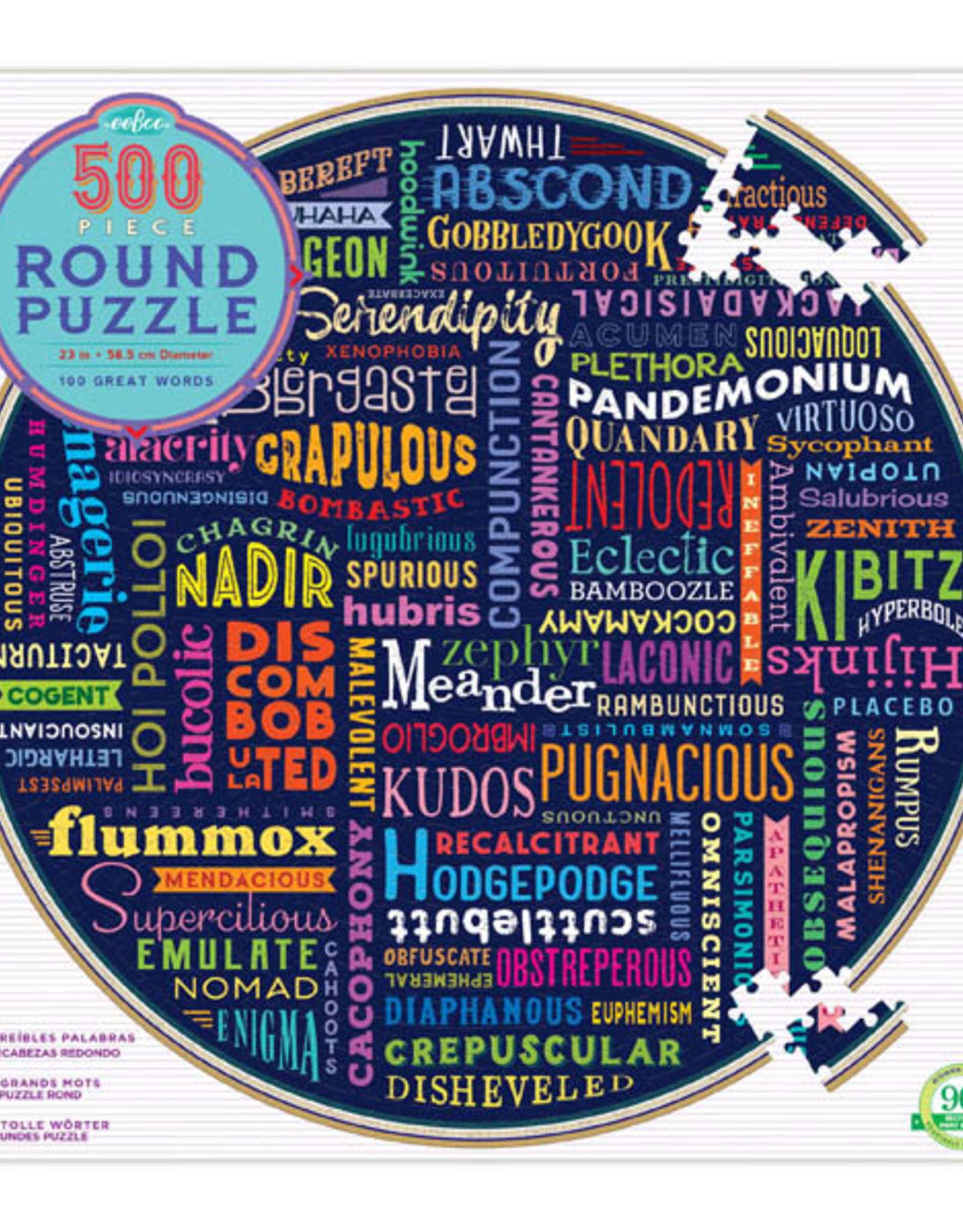 Eeboo 500 pc Round 100 Great Words Puzzle