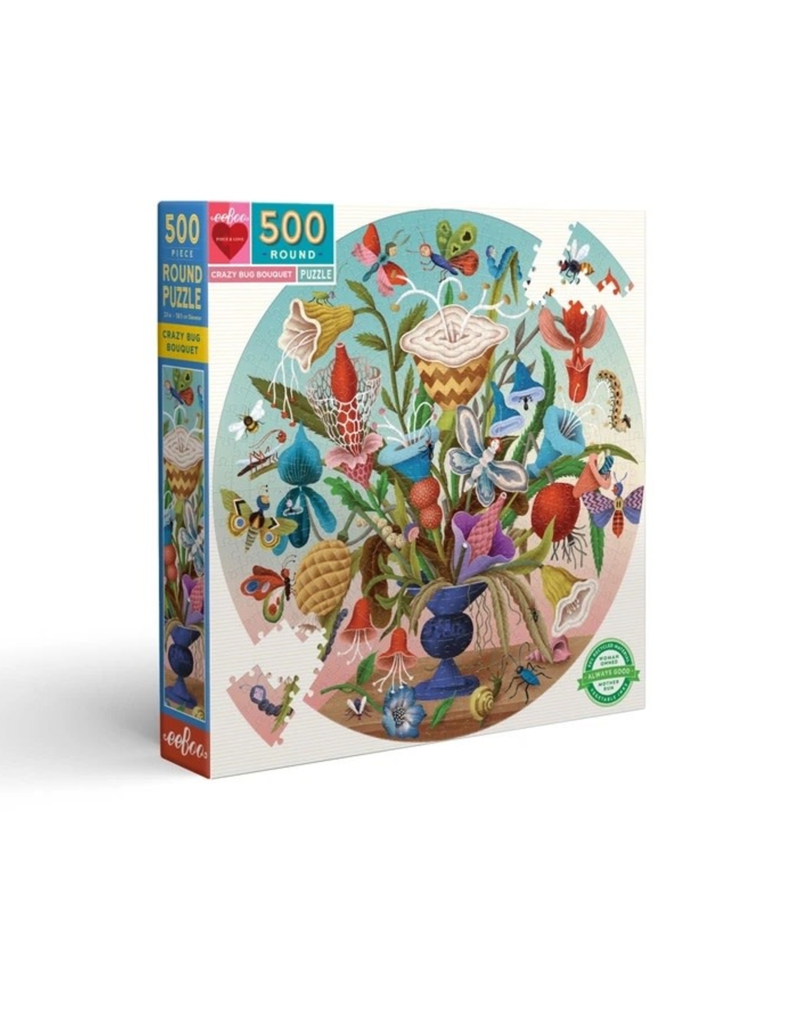 Eeboo 500 Pc Round Crazy Bug Bouquet Puzzle