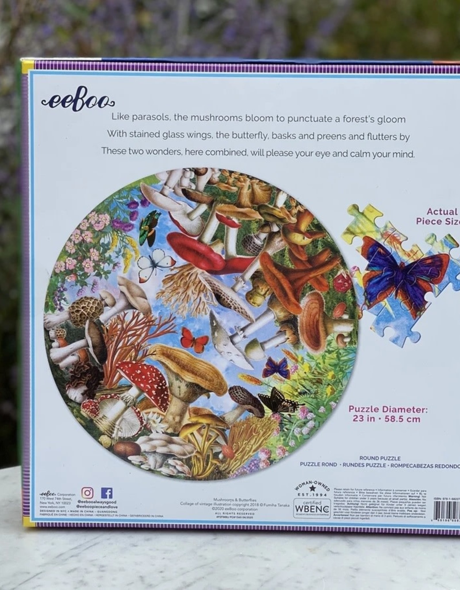 Eeboo Puzzle 500pc Round: Mushrooms and Butterflies