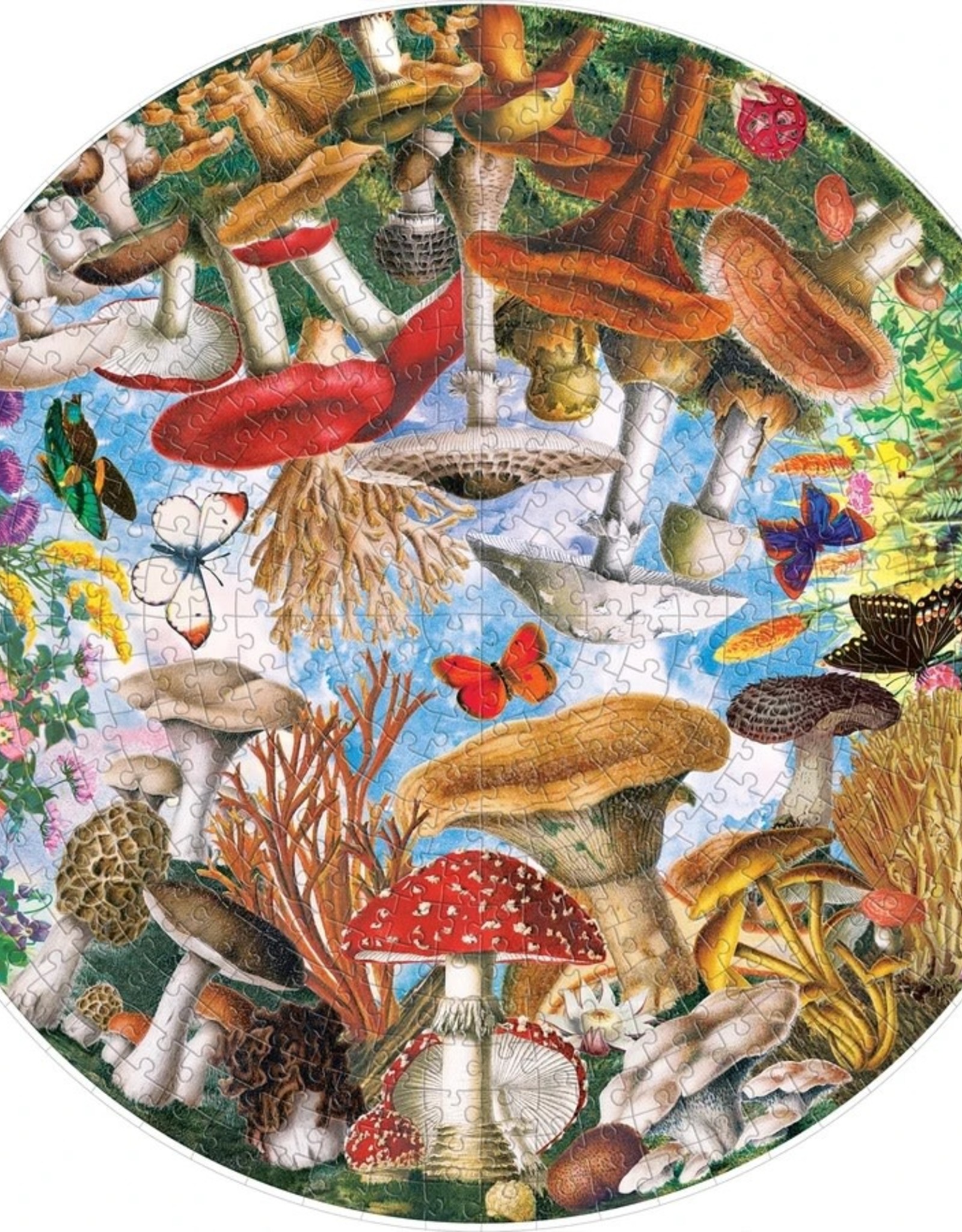 Eeboo Puzzle 500pc Round: Mushrooms and Butterflies