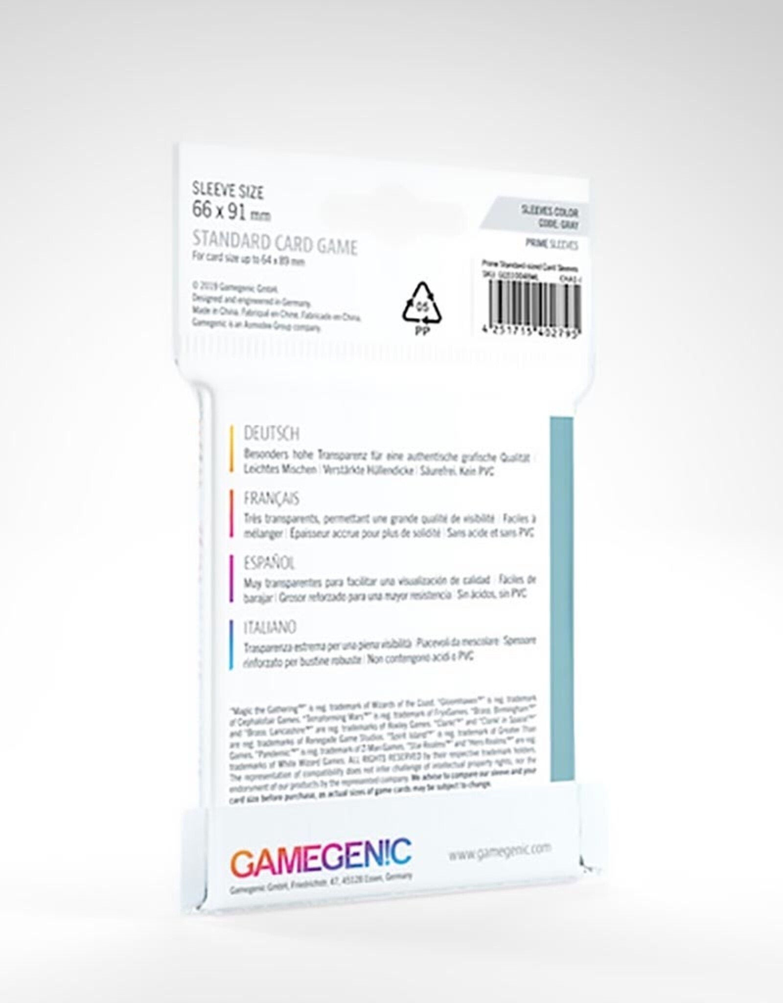 Gamegenic Gamegenic Prime Standard Grey Gray Sleeves