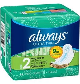 Always Always Pads Super Ultra Thin Long W/Wings, 16 ct (Pack of 6)