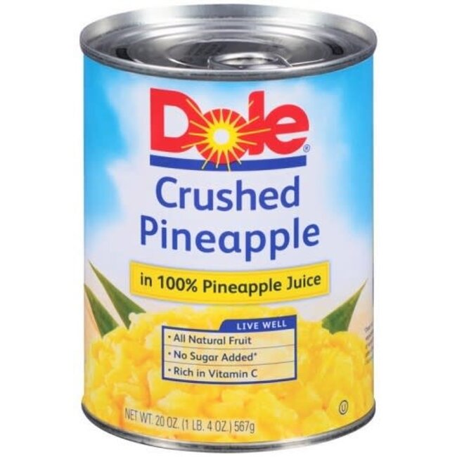 Dole Crushed Pineapples In Juice, 20 oz, 12 ct