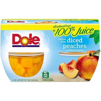 Dole Dole Peach Diced In Juice Cup, 4 oz, 4 ct, (Pack of 6)