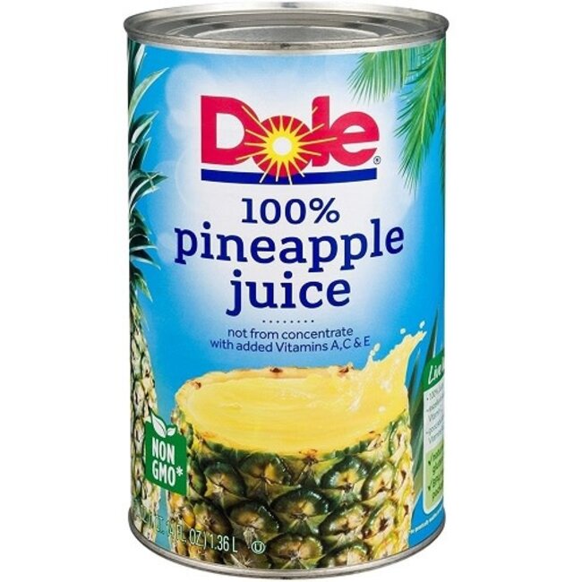 Dole 100% Pineapple Juice, 46 oz, 12 ct