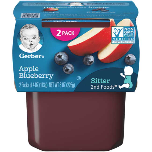 Gerber 2nd Foods Apple Blueberry, 8 oz, 8 ct