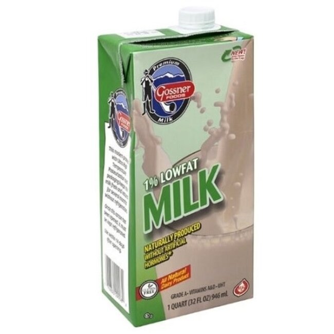 Gossner Shelf Stable 1% Milk, 32 oz, 12 ct