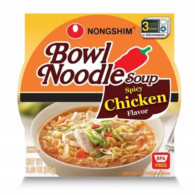 Nongshim Spicy Chicken Noodle Bowl, 3.03 oz, 12 ct