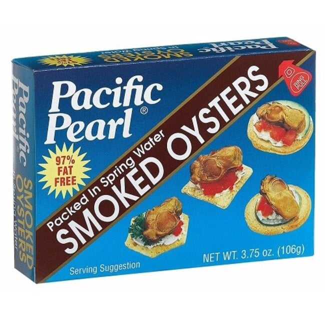 Pacific Pearl Smoked Oysters in Water, 3.75 oz, 12 ct