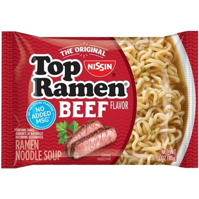 Nissin Top Ramen Beef, 3 oz, 24 ct