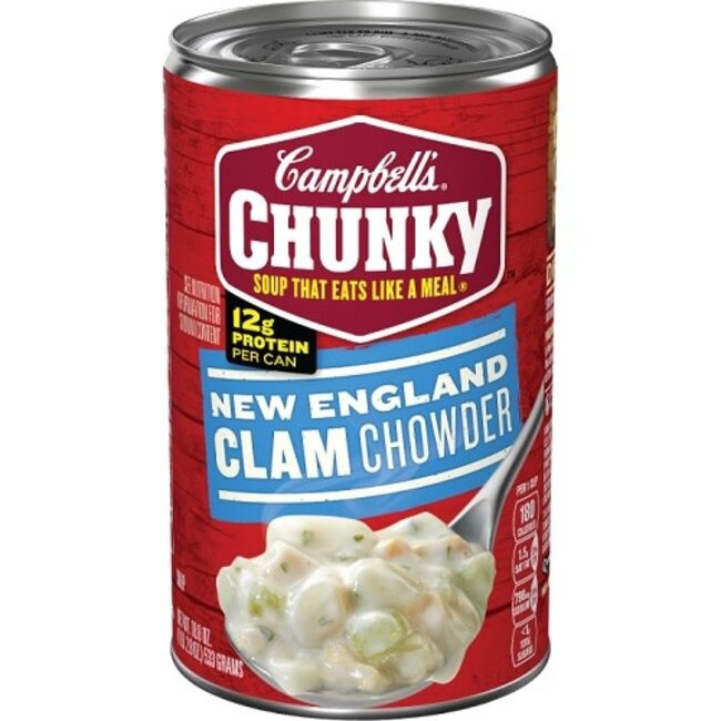 Campbells Soup Chunky New England Clam Chowder, 18.8 oz, 12 ct