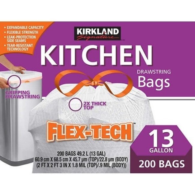 Kirkland Signature Flex-Tech 13 Gallon Kitchen Bag, 200 ct