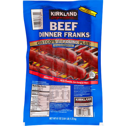 Kirkland Signature Kirkland Siganture Beef Franks, 65oz - Span Elite