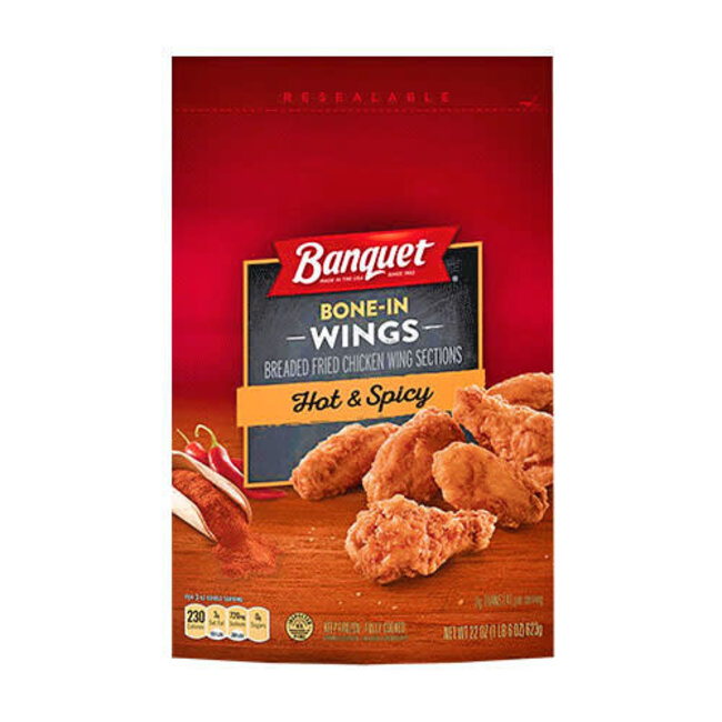 Banquet Chicken Wings Hot & Spicy Bone In, 22 oz, 8 ct