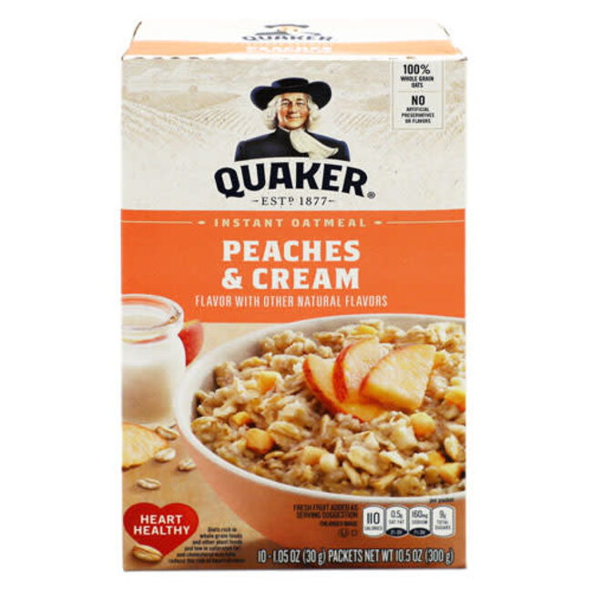 Quaker Peaches & Cream Instant Oatmeal, 10.5 oz, 12 ct